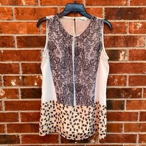 Cabi Womens Small Keyhole White Floral Lace Rosewater Ladylike Sleeveless Tunic